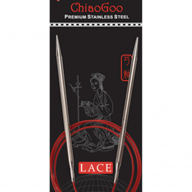 ChiaoGoo red LACE plieniniai virbalai su valu, 80 cm ChiaoGoo red LACE plieniniai virbalai su valu, 80 cm